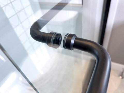 Curved Black Handle on Glass Shower Door