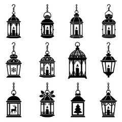 Obraz premium Collection of decorative lanterns with candles and festive elements