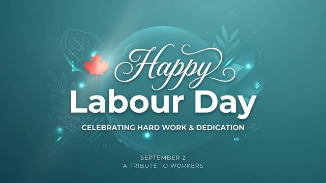 Happy Labour Day Canada animated motion graphic with maple leaf symbol