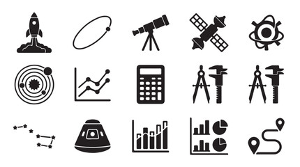 Fototapeta premium Business infographic icons, data analysis symbols, finance and statistics graphics, 16 black vector elements