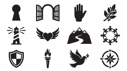 Fototapeta premium Black icons set, symbols collection, 12 elements, vector graphics