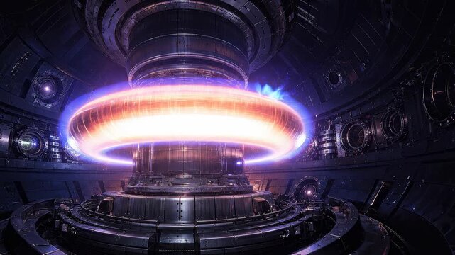 Tokamak nuclear fusion plasma reactor chamber animation