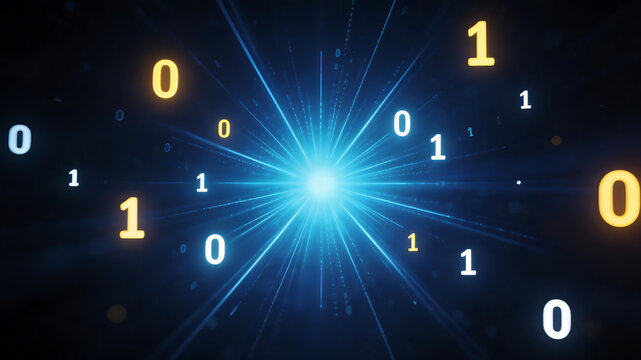 Binary numbers radiating from light center