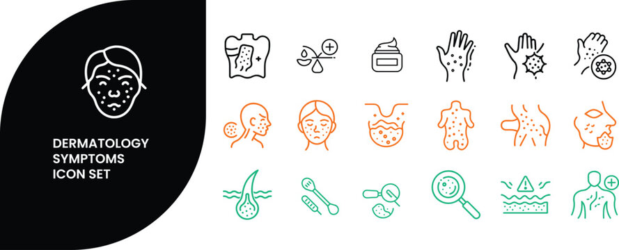 Dermatology and Skin Condition Icon Set Vector