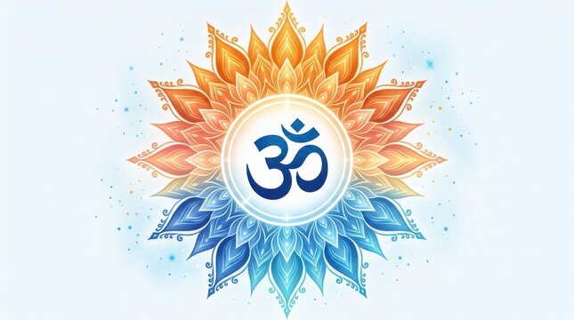 Om symbol with colorful lotus flower mandala background