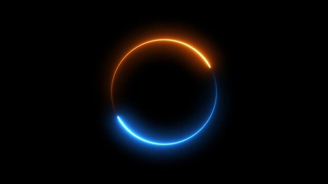 Glowing circle neon picture frame with two tone round neon color shade motion graphic animation black background. 4K footage video effect

