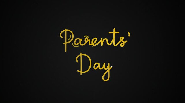 Parents Day One line continuous animated typography intro outro animation video, hand drawn calligraphy lettering monoline vintage text  hand drawing outline golden type on black backdrop