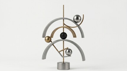 Naklejka premium Modern abstract metal sculpture, Geometric art piece, Metallic decor, Industrial style