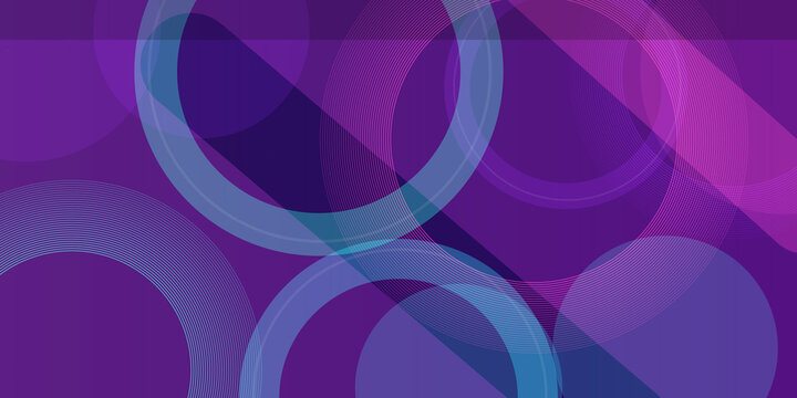 Abstract purple background with interlocking circles and geometric lines, modern technological design.