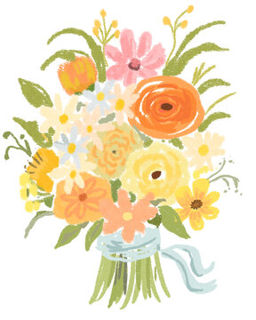 Spring Floral Bouquet Oil pastel illustration