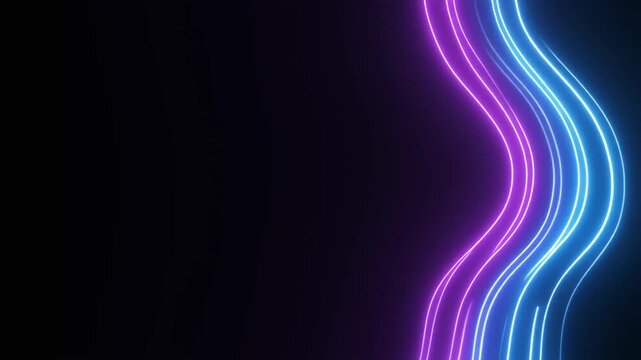 浮世絵スタイルを模した青と紫のネオンライトチューブが同期して形成する抽象的な波
