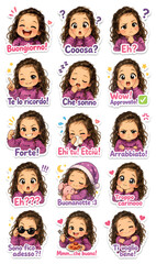 Vsai chibi girl expressing different emotions and italian greetings © nonno9