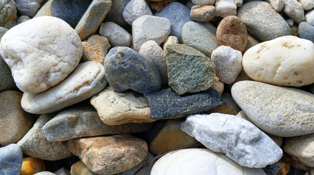Random distribution of coarse river gravel, providing a authentic, highly dense, and beautifully chaotic organic surface texture background