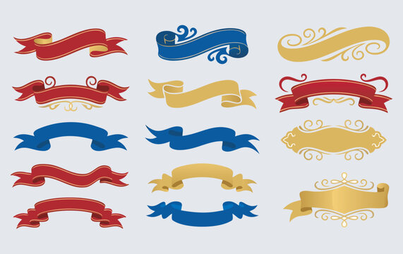 Set of colorful vintage ribbon banners Vector, illustration