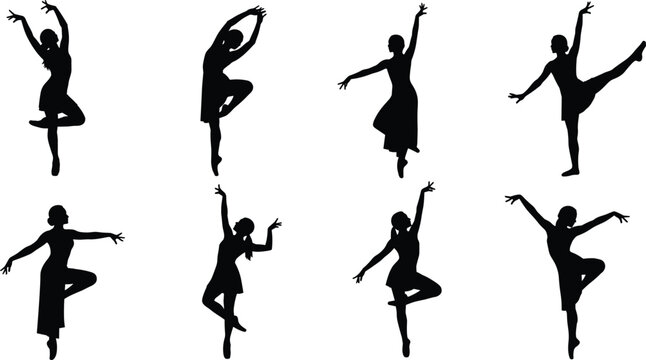 Elegant Female Ballet Dancer Silhouettes Collection with Graceful Dance Poses