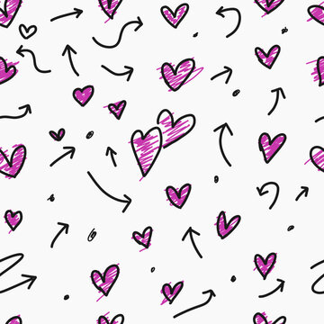 Hand Drawn Heart and Arrow Seamless Pattern