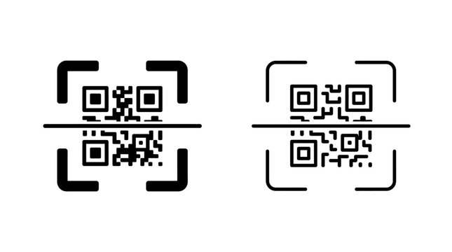 Two Qr Code Silhouettes With Rectangular Frames Black On White