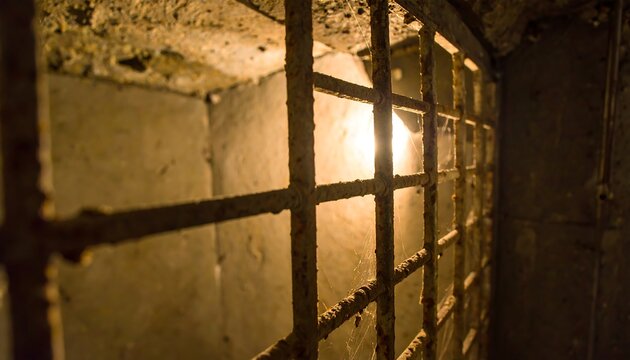 Rusty metal grate in a dark subterranean space