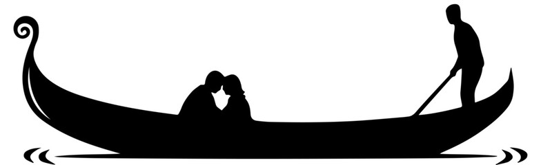 Black Silhouette of a Romantic Couple in a Venetian Gondola with Gondolier Vector Illustration © Rezowan 
