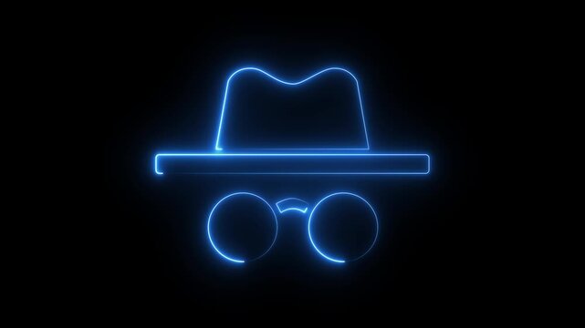 Neon incognito icon isolated on black background. Incognito mode icon animation.