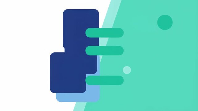Abstract geometric shapes with teal and blue rounded rectangles and circles on clean background. Modern graphic design and presentation concept