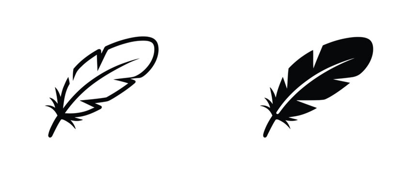 Feather Icons. Elegant Natural Feather Symbols Isolated on White Background for Design Projects