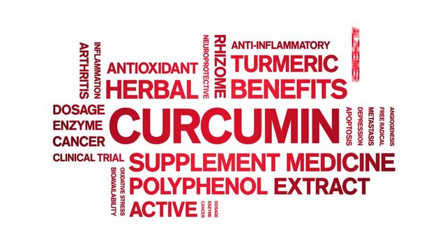 Curcumin animated word cloud-animation tag kinetic typography seamless loop.