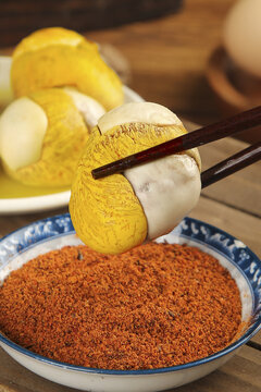 Traditional Balut Duck Embryo Egg with Spice Powder Asian Street Food Delicacy