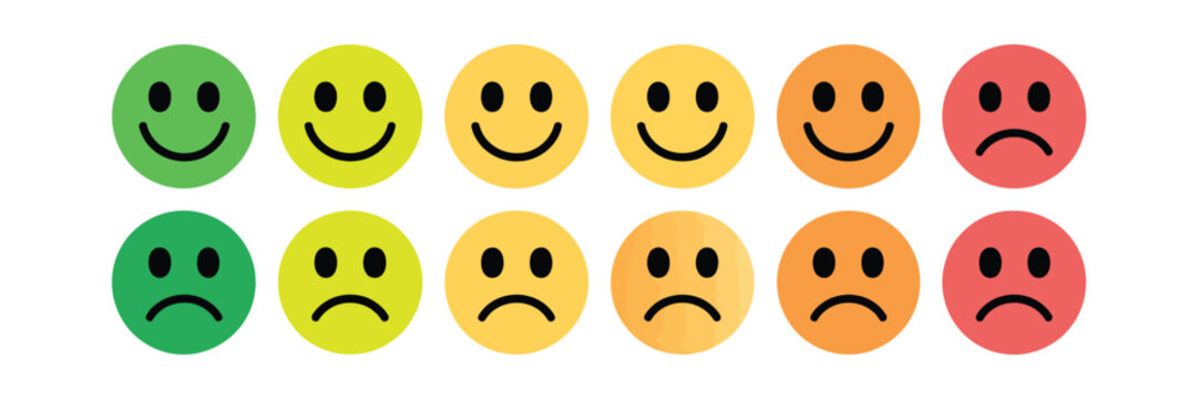 Facial Expression Feedback Icons, Five Rating Satisfaction Levels for Reviews and Customer Experience