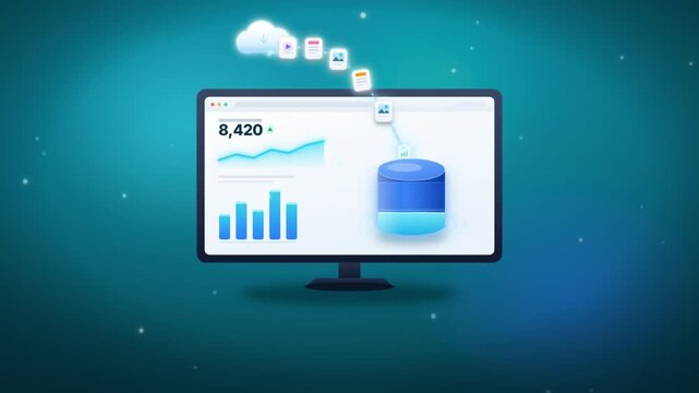 Cloud data synchronization to database server with file upload on computer monitor