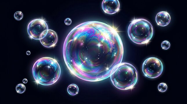 Iridescent Bubbles Floating in Air