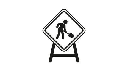 Road work ahead sign with silhouette of worker using shovel black on white © Fariaislam