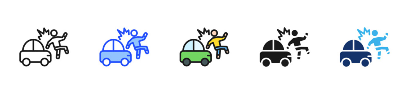 Accident Scene Icon Collection With Multiple Styles