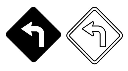 Sharp left turn warning sign black and white vector illustration © Fariaislam