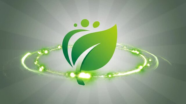Eco friendly leaf logo with green glow.