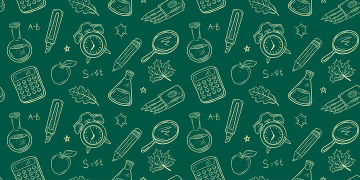 Back to school hand drawn elegant green pattern