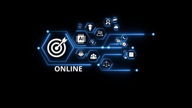 Digital payment network animation with glowing data connections and technology icons, online transaction processing and financial system . on transparent .