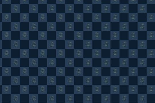 Seamless checkerboard pattern with crowned gorilla heads on navy blue background