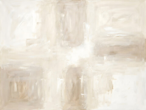 Abstract painting with soft beige and white brushstrokes forming isolated on transparent background png