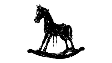 Rocking Horse Silhouette: A classic rocking horse, rendered as a striking black silhouette, stands poised on its curved base, evoking a sense of nostalgia and childhood play. © md