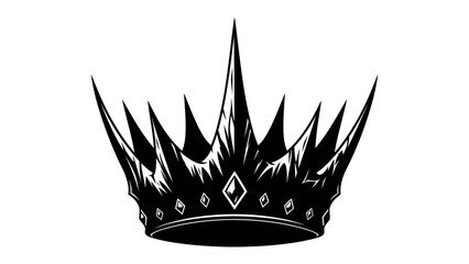 Royal Crown Icon: A striking black and white illustration of a royal crown, featuring sharp spikes and jeweled accents, symbolizing power, authority, and regality. © Susmita
