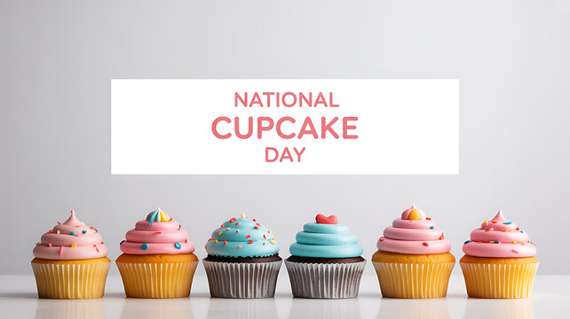National Cupcake Day celebration with colorful cupcakes in a row