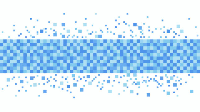 Abstract Blue Pixel Mosaic Pattern with Fading Squares on White Background