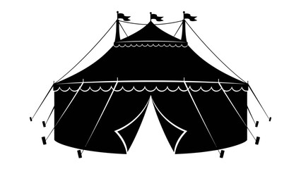Circus Tent Silhouette: A striking black silhouette of a traditional circus tent stands against a white background. © Susmita