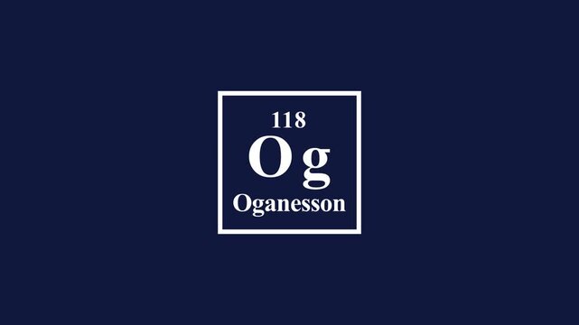 Periodic table 118 oganesson symbol og animated close-up chemical symbol