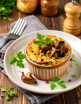 Savory mushroom dish in a ramekin