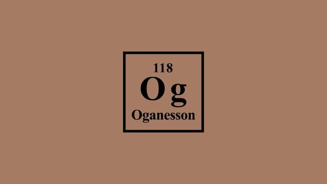 Periodic table oganesson symbol animation, og atomic number 118, chemical visual, science education periodic table animation