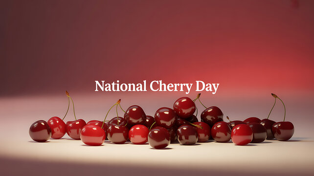 National Cherry Day celebration with fresh red cherries displayed on a gradient background