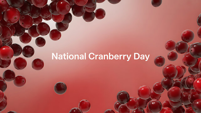National Cranberry Day celebration with cranberries floating against a red background