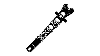 Pirate Bone Sword Emblem: A striking black and white illustration of a sword fashioned from a bone, adorned with skulls and crossbones, symbolizing danger and adventure. © md